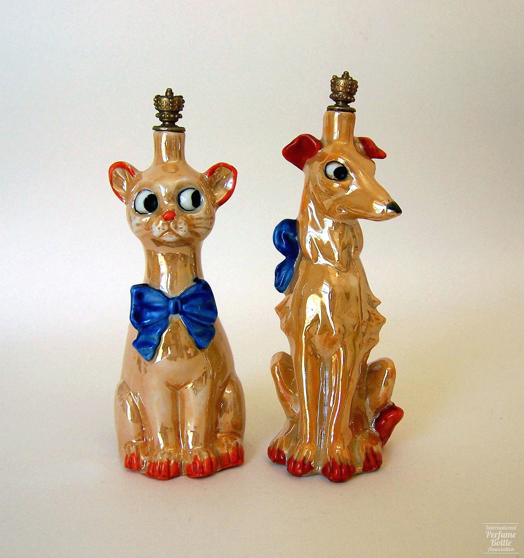 Cat and Dog With Blue Bows by Hertwig