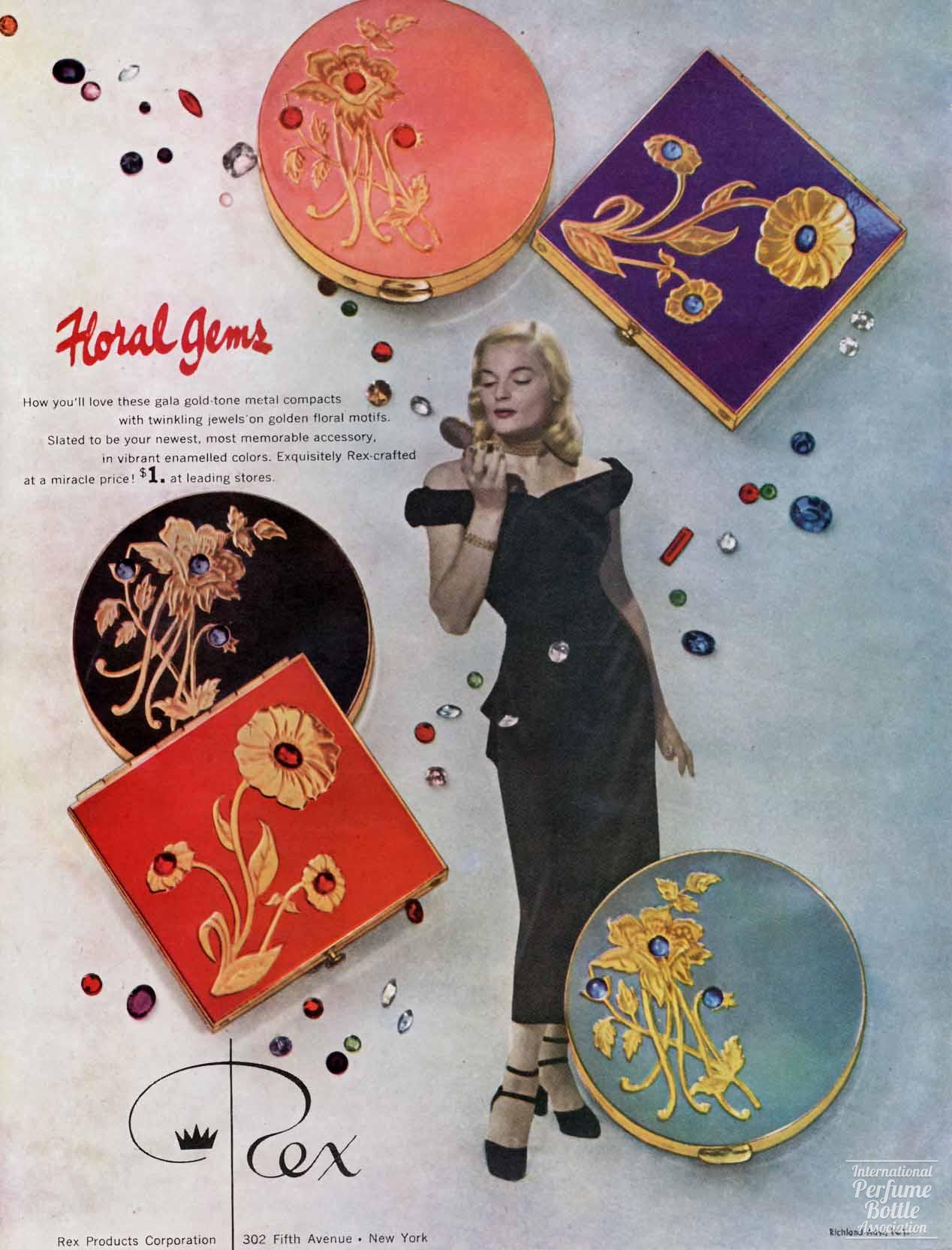 "Floral Gem" Compacts by Rex Fifth Avenue Advertisement - 1947