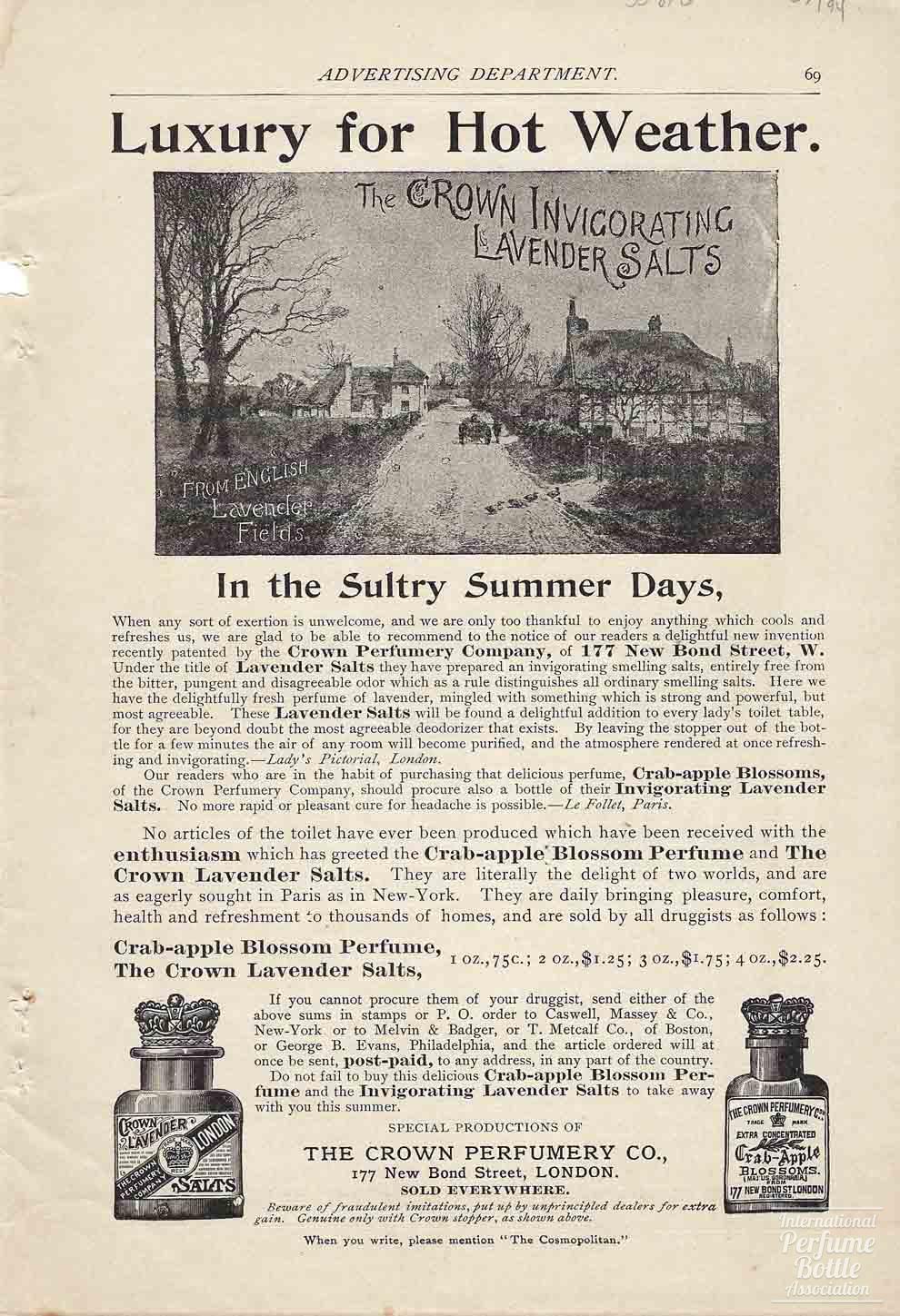 Lavender Salts by Crown Perfumery Co. Advertisement - 1894