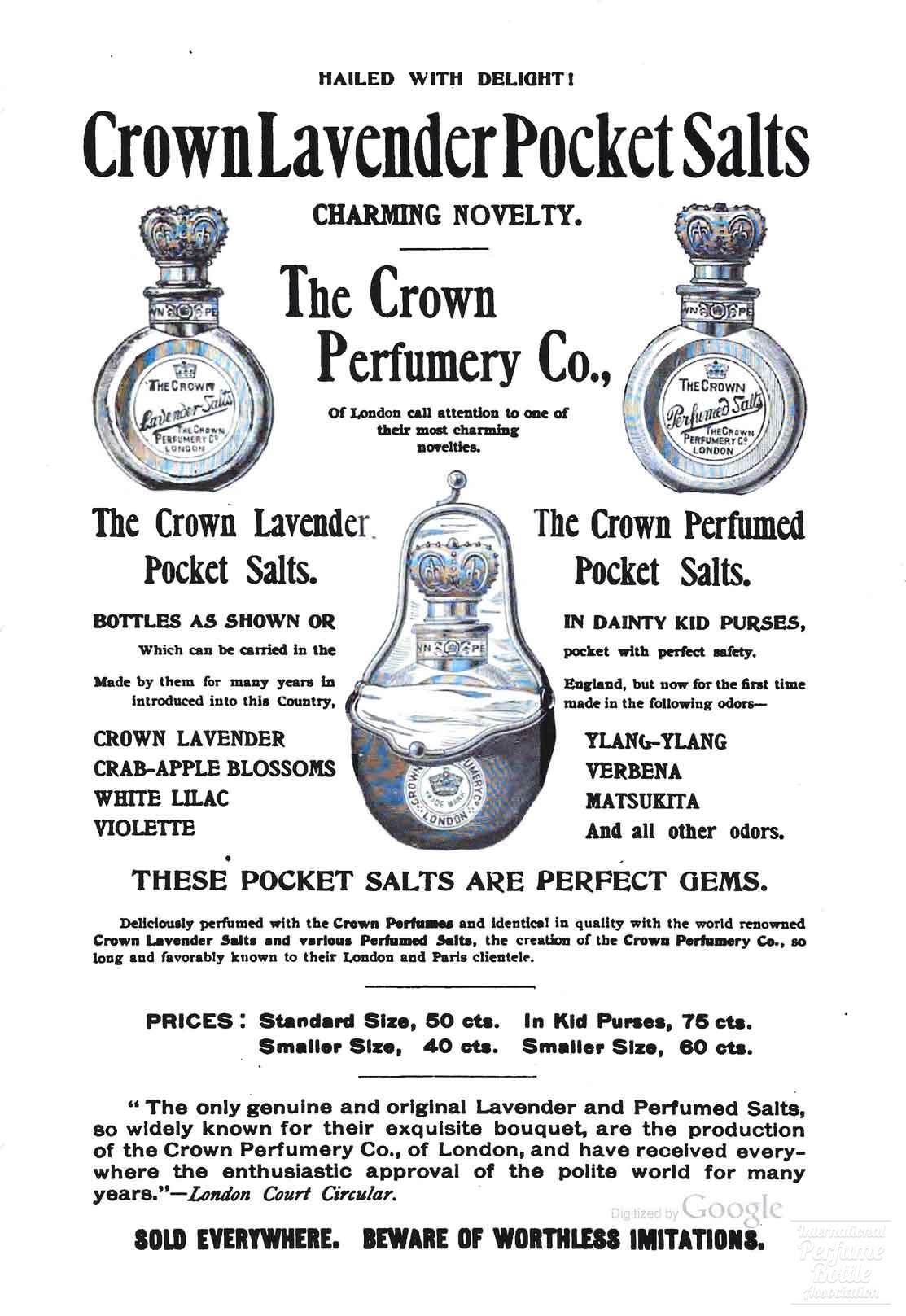 Pocket Salts by Crown Perfumery Co. Advertisement - 1895