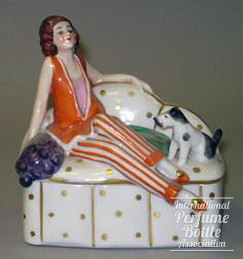 Lady With Dog Porcelain Powder Jar