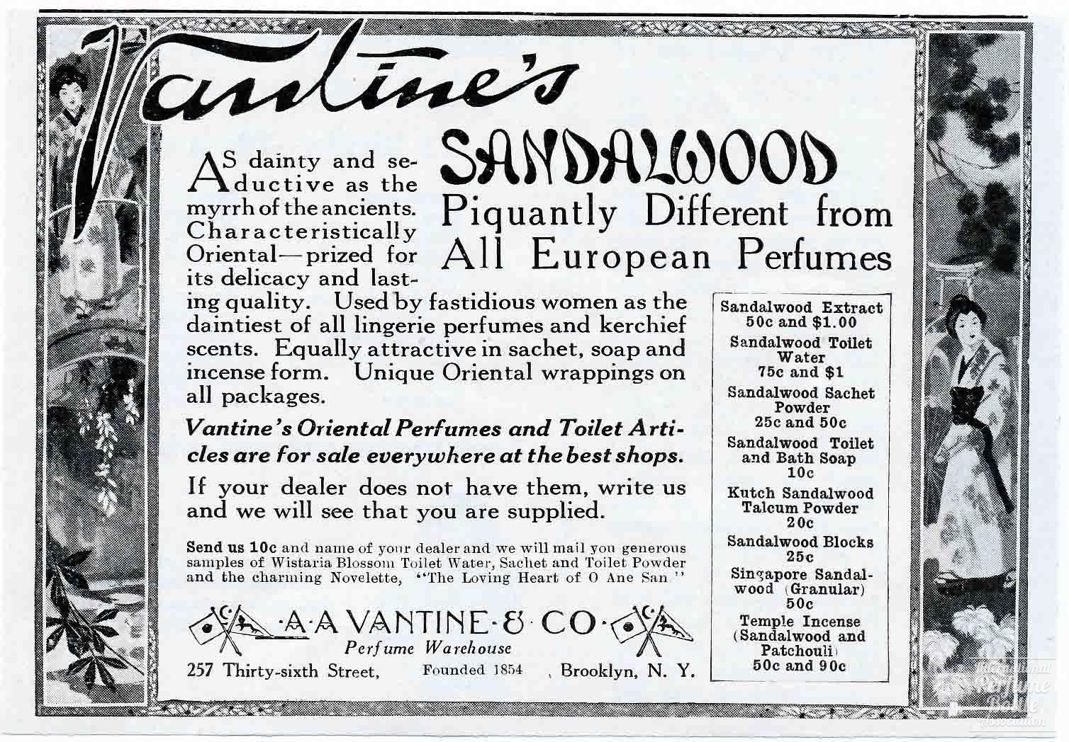 "Sandalwood" by Vantine's Advertisement - 1913