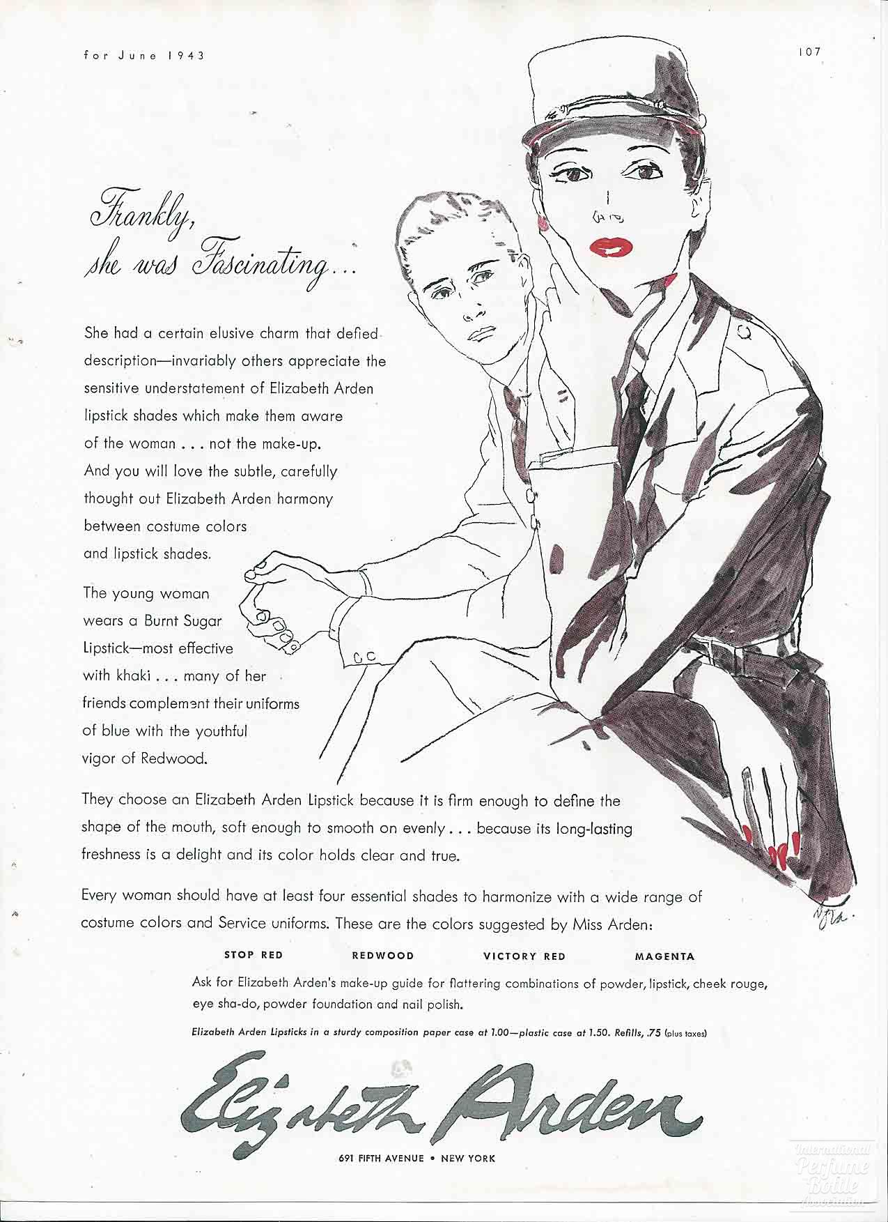 "Burnt Sugar" Lipstick by Elizabeth Arden Advertisement - 1943