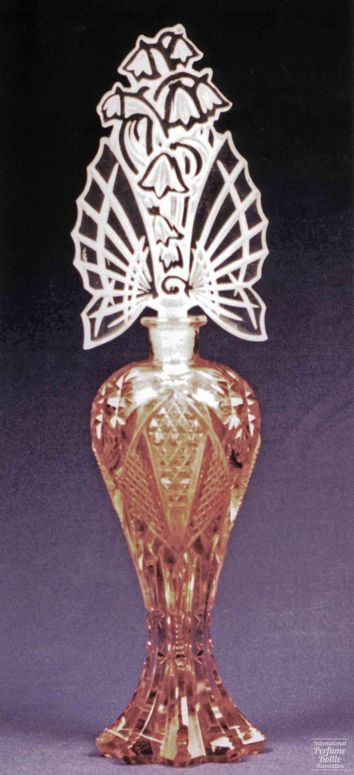 Tall Pink Bottle With Butterfly / Flower Stopper by Josef Schmidt