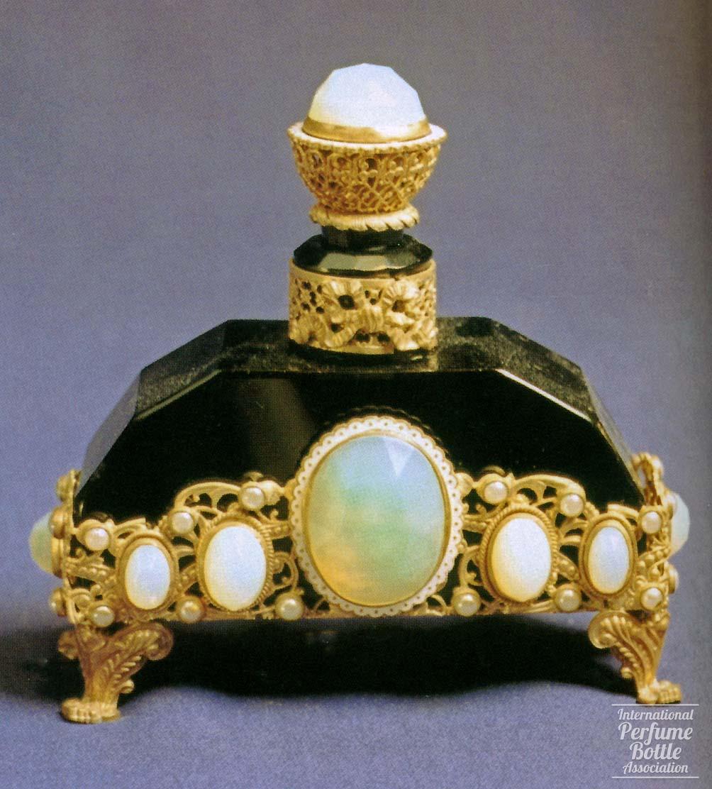 Black Czech Bottle With Opalescent Stones