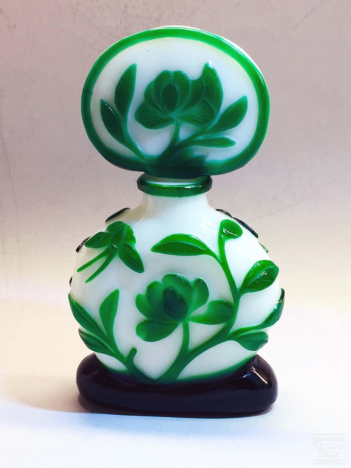 Green Over White Peking Cameo Glass Bottle