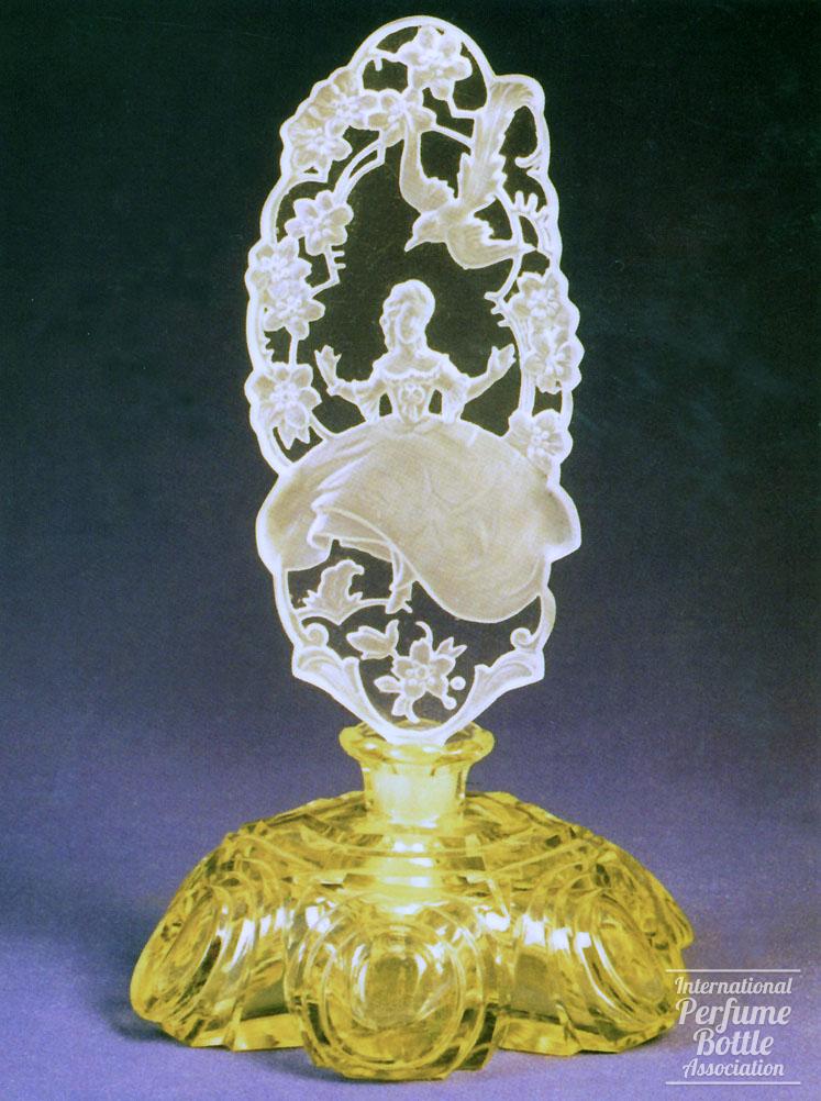 Yellow Bottle With Lady and Tropical Bird