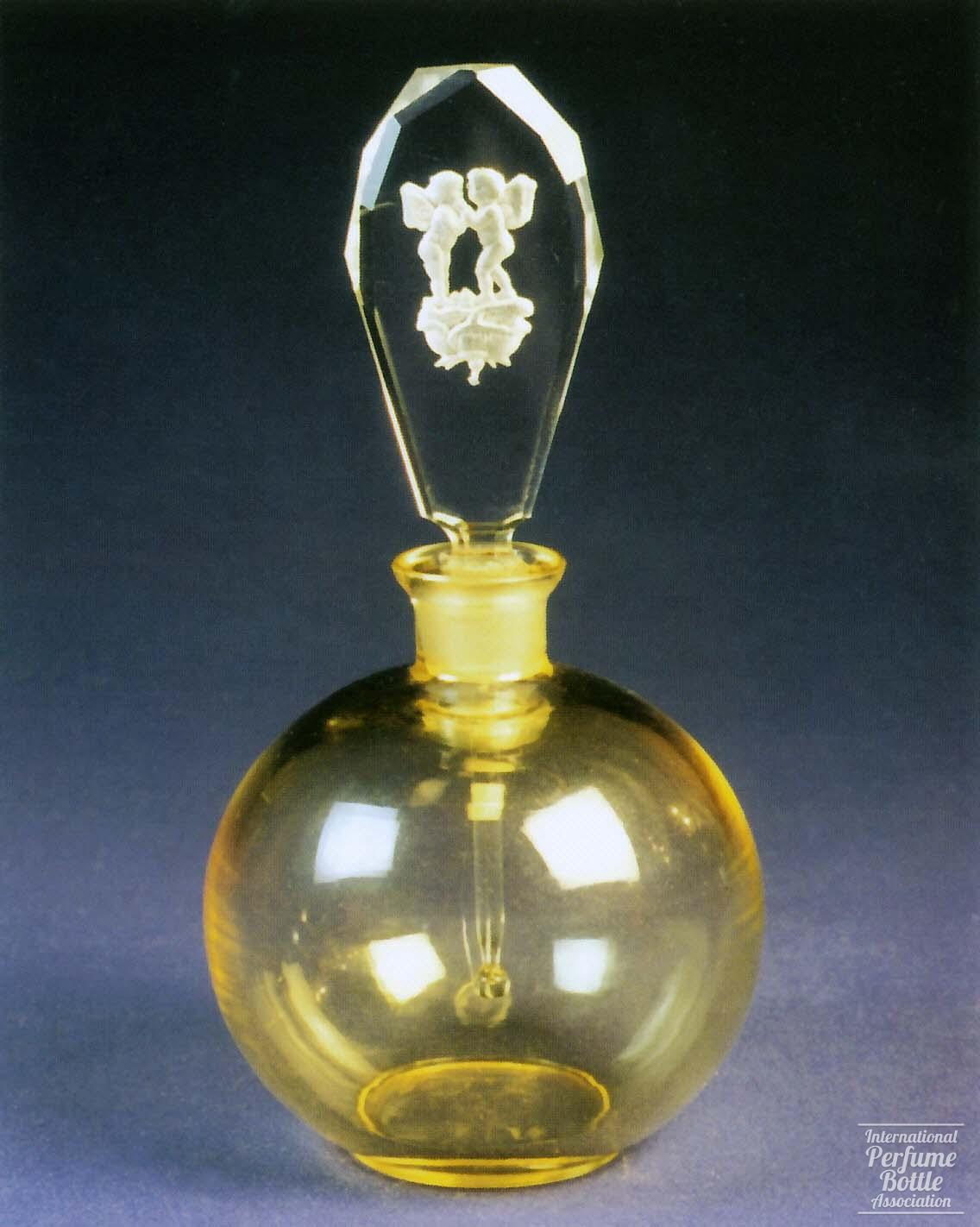 Yellow and Clear Czech With Kissing Cherubs