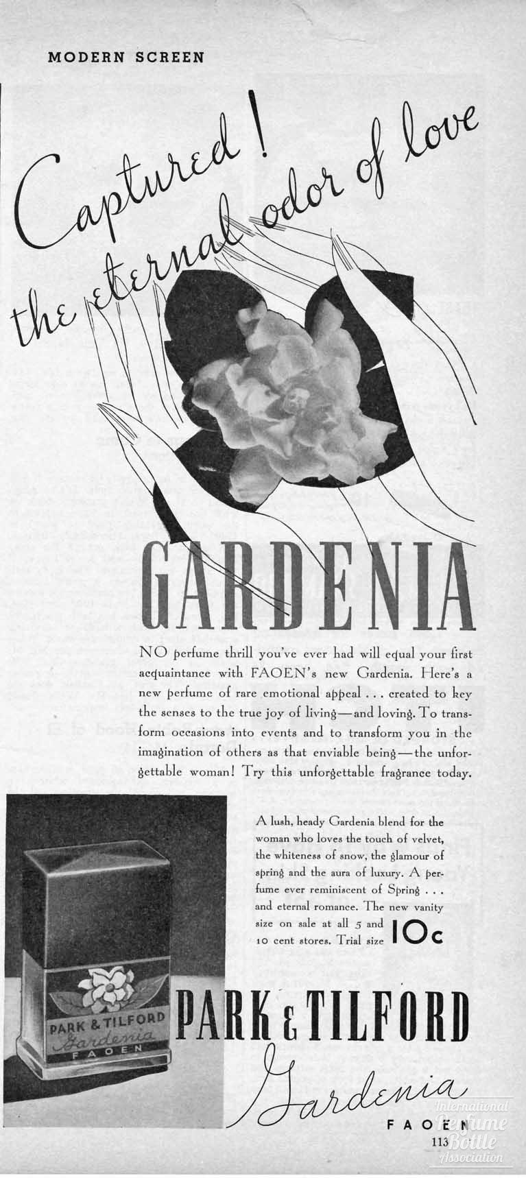 "Gardenia" Faoen, for Park & Tilford, Advertisement - 1930's