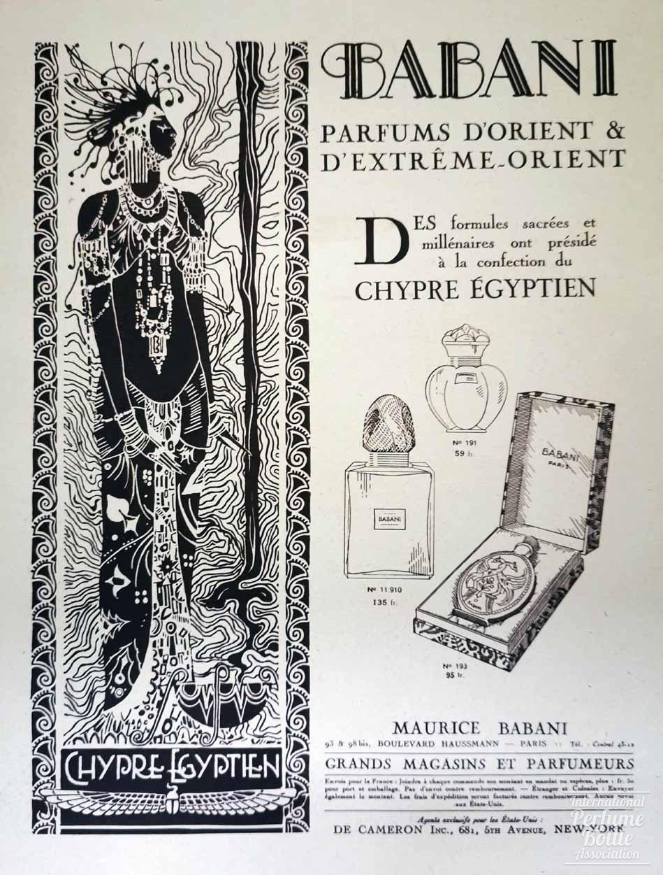 "Chypre Egyptien" by Babani Advertisement - 1924