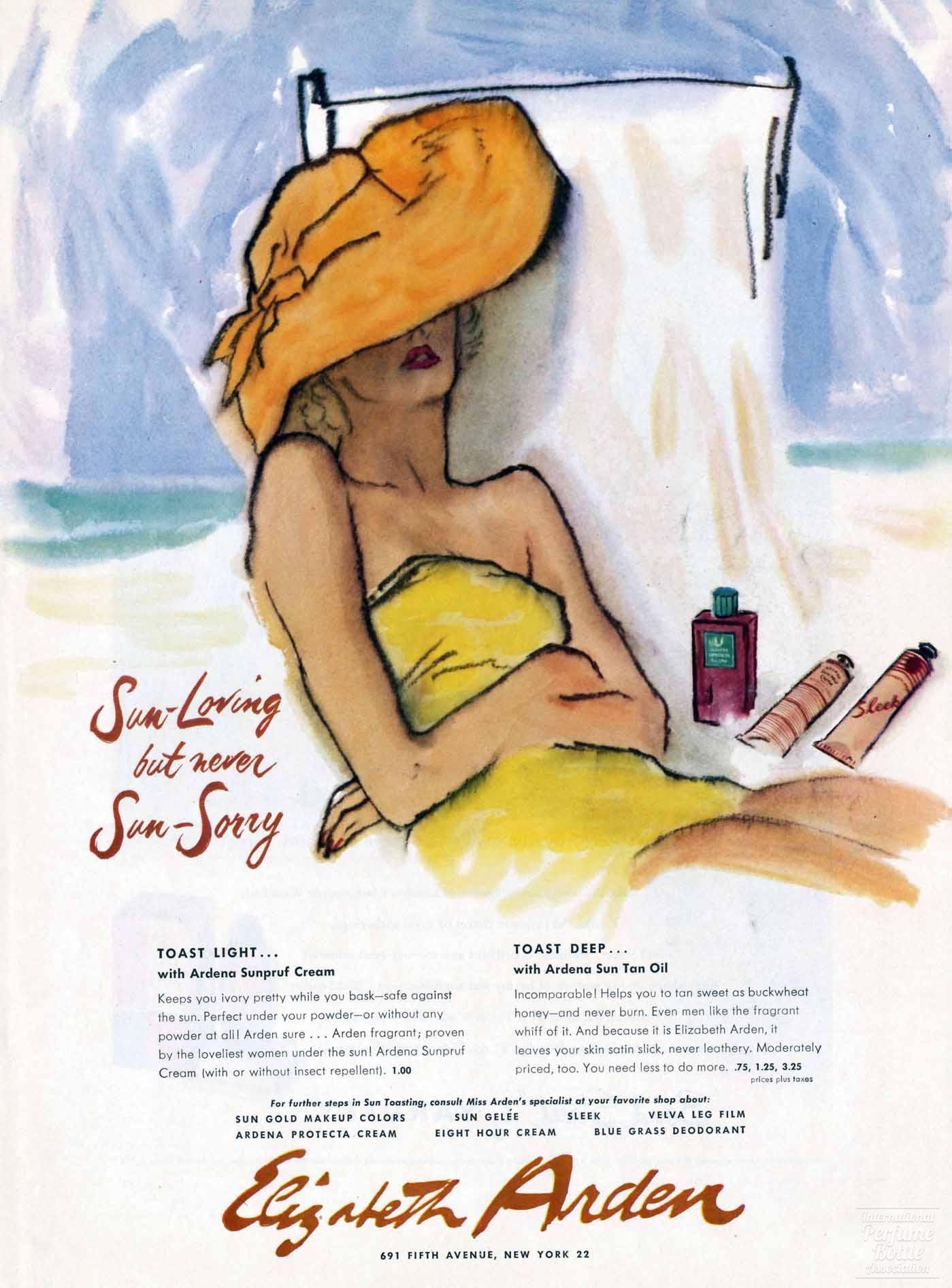 "Ardena" Sun Care Products by Elizabeth Arden Advertisement - 1949