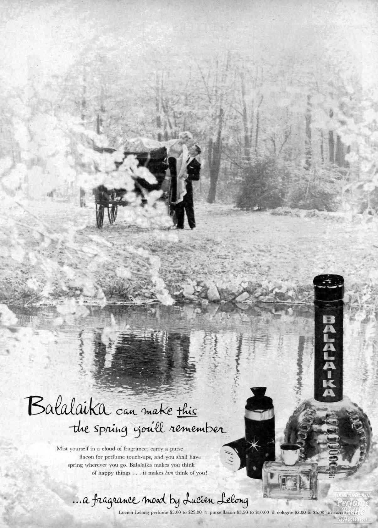 "Balalaika" by Lucien Lelong Advertisement - 1958