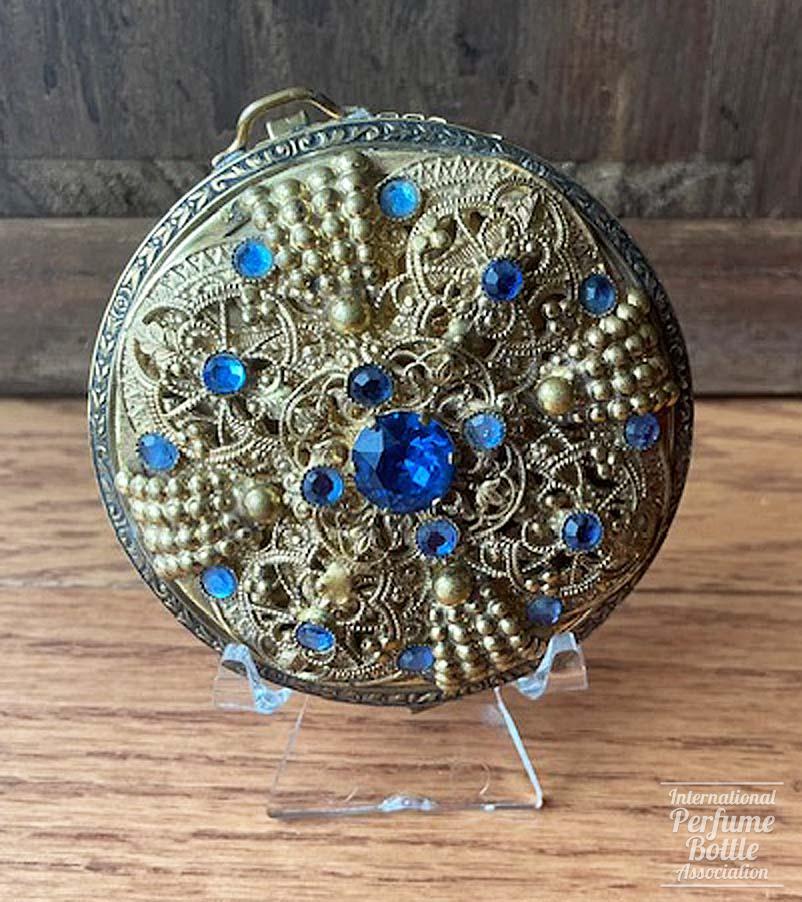 Circular Compact With Blue Rhinestones