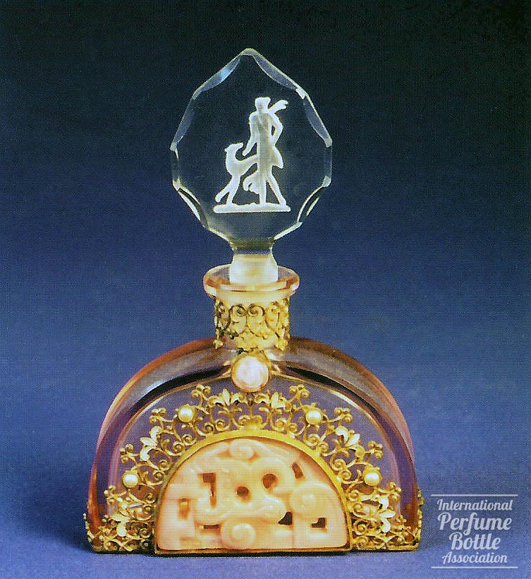 Peach Czech With Lady Walking Dog by Morlee